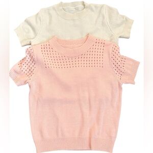 SHEIN 2PC Knit Sweater Bundle Cream Pink Pointelle Medium